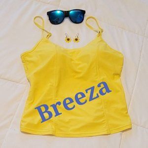 Breeza women's yellow adjustable spaghetti strap padded tankini. Sz: L